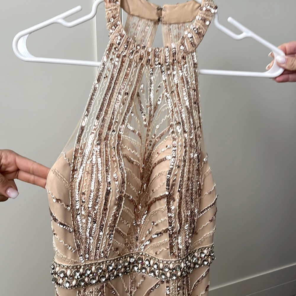 Aspeed high neck halter blush embellished gown